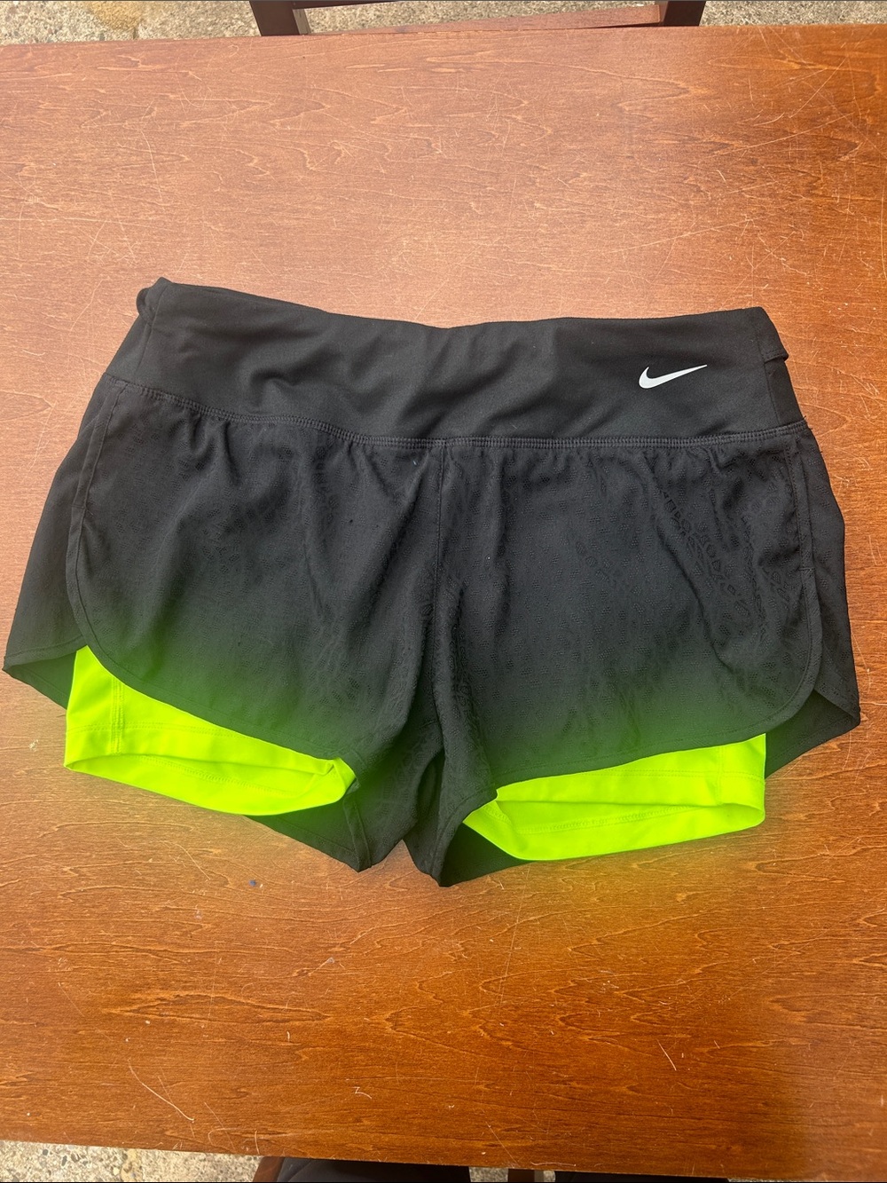 Nike Black Running Shorts with Neon Yellow Inner Liner medium